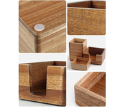 Organisateur de bureau en bois d'acacia : support pour notes adhésives, pot à crayons et stylos, rangement pour pinces à papier, accessoires de bureau pour marqueurs et loisirs créatifs