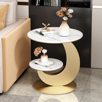 Table d'appoint/de coin double niveau en marbre avec structure en fer, style italien, luxe léger, design moderne et créatif pour salon/salle à manger
