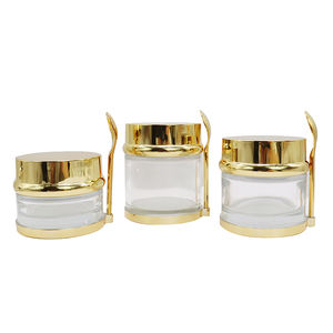 Pot cosmétique en verre avec couvercle doré et argenté, avec cuillère, 100g 250ml, pot pour crème pour le visage avec décoration givrée - Product Image 4