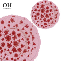 Assiette Plate de Luxe Rose en Porcelaine Fine Écologique pour la Maison et les Mariages, Motif Personnalisable, Assiette de Présentation