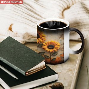 Matte Frosted Black <b>Ceramic</b> Mug 11oz Heat Changing Color Magic <b>Cup</b> For Promotional Gift - Product Image 3