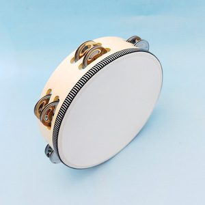 Wholesale Percussion <b>Instrument</b> Natural Wood Color and Red Tambourine 6 Inch Double Row Wood Hand Drum <b>Musical</b> Toys - Product Image 3