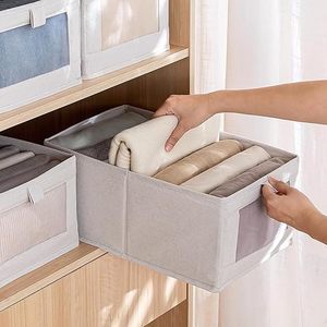 Closet Storage Bins <b>Linen</b> Closet <b>Baskets</b> Foldable Closet Organizer Bins with Clear Window for Organizing Clothing, Jeans,Shelves - Product Image 5