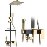 Ensemble de robinetterie de douche de luxe, haute qualité, mitigeur chaud/froid, en acier inoxydable noir et or, système de douche pour salle de bain