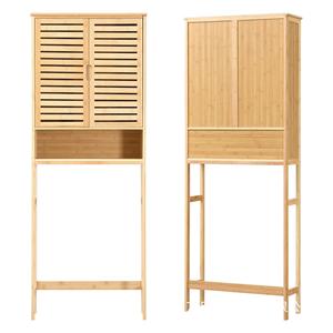Bamboo Bathroom Cabinet With 2 Shelves <b>Storage</b> <b>Unit</b> For Toilet And <b>Laundry</b> Minimalist Design - Product Image 3