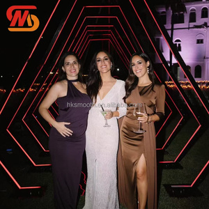 Smooth Modern LED Wedding Arch Metal Portable Red Light <b>Backdrop</b> 8-9ft Height for Party Decoration - Product Image 5