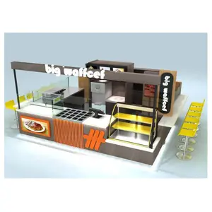 Bespoke shopping mall food waffle kiosk snack food crepe kiosk doughnut kiosk for sale