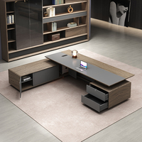 Mobilier de bureau en bois en forme de L pour PDG moderne de luxe Bureau du directeur Lumières à LED avec bureau du président haut de gamme