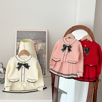 Ensemble pull tricoté et jupe plissée pour bébé fille, collection automne-hiver, mignon, manches longues avec nœud, vente en gros