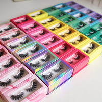 Boîte d'emballage vide de faux cils privés personnalisés boîte de papier de cils holographique en carton rose violet à bande complète