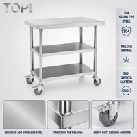 Table de travail commerciale en acier inoxydable poli à 3 niveaux sur roulettes pour extérieur