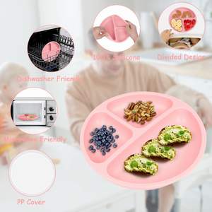 Hot Selling Food Grade Silicone Baby Feeding Set <b>Suction</b> <b>Cups</b> Divided Meal Plates Eco-Friendly Dishwasher Safe 5 Colors - Product Image 3