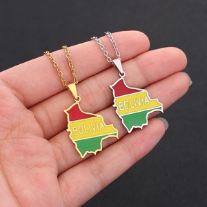 Collar <span class=keywords><strong>de</strong></span> acero inoxidable con colgante <span class=keywords><strong>de</strong></span> bandera del mapa <span class=keywords><strong>de</strong></span> bolivianas para mujer y niña, colgante <span class=keywords><strong>de</strong></span> Color dorado y plateado, joyería para mujer - Product Image 3