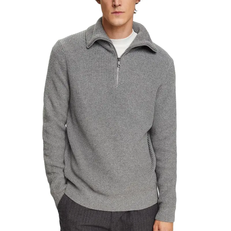 Modelo simple personalizado ropa de hombre cremallera cuello suéter de punto suéter de invierno informal para hombre suéter