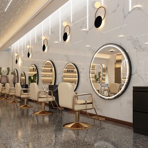 2025 venta de muebles de salón barbería <span class=keywords><strong>espejo</strong></span> especial 90*90cm montaje en pared <span class=keywords><strong>espejo</strong></span> redondo de salón <span class=keywords><strong>con</strong></span> luces LED <span class=keywords><strong>espejo</strong></span> de peluquería - Product Image 2