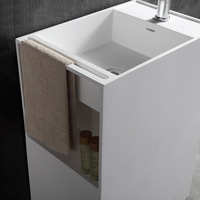 Wastafel Pedestal Resin Batu Cor Modern untuk Hotel, Wastafel Berdiri Bebas dengan Fitur Ramah Lingkungan