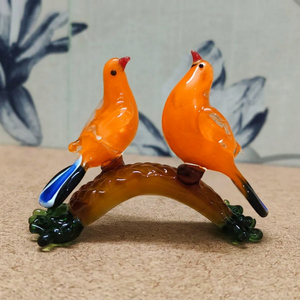Figurines d'oiseaux bleus en verre soufflé à la main, paire sur branche, décoration artistique, sculpture animale de collection, faite à la main - Product Image 2