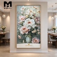Vas Bunga Peony Kanvas Seni Dinding Lukisan Pemandangan Kristal Porselen Lukisan Lanskap Poster Cetak dengan Bingkai untuk Dekorasi Rumah