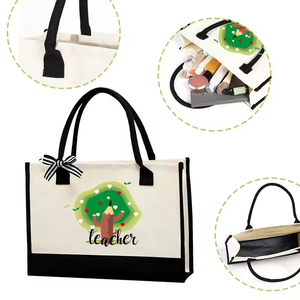 Bolsa de Lona Grande <span class=keywords><strong>BeeGreen</strong></span> con Monograma Floral y Cierre de Cremallera - Regalo Ideal para Mujeres, Mamá, Halloween, Acción de Gracias - Product Image 4