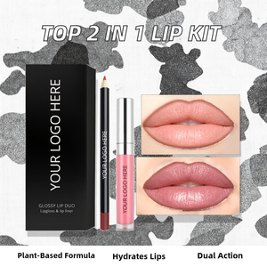 สินค้าขายดี 19 สีให้เลือก รับทำโลโก้ ขายส่ง ชุดลิปกลอสและดินสอเขียนขอบปาก 2 in 1 สูตรใหม่ สีนู้ด มังสวิรัติ ชุ่มชื้น เงางาม - Product Image 2