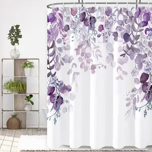 Feather Printing Waterproof Rotary Polyester Boho Shower Curtain Bath Curtain With 12Hooks