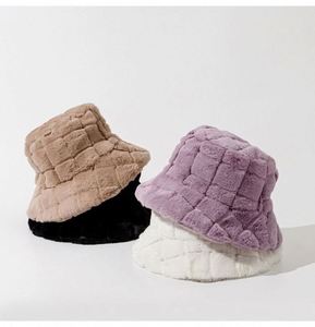 Wholesale in Stock Purple Fuzzy Bucket <b>Hat</b> Checkered Pattern Women Winter <b>Hats</b> Plush Fur Bucket <b>Hat</b> - Product Image 5