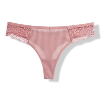 Tangas de encaje acanaladas de punto liso para mujer al por mayor, de talle bajo, sexys, cómodas, tallas grandes, lencería, bragas OEM ODM