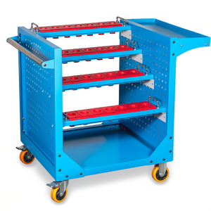 Carrito Portaconos Fervi de 4 Niveles con Bandejas Rojas, Carro Metálico para Almacenamiento de Herramientas con Ruedas para Uso en Taller - Product Image 2