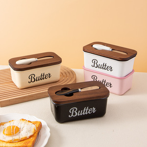 Plat à beurre en céramique rectangulaire avec couvercle et couteau, stockage hermétique des aliments, utilisation en cuisine, 16,8 cm x 9,8 cm x 8 cm - Product Image 3