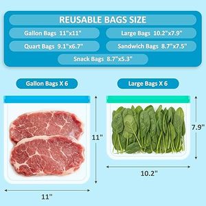 Huamaohengchun24 Pack Reusable Gallon Freezer Bags, PEVA Food <b>Storage</b> Bags 6 Gallon 6 Large 6 Quart 3 Sandwich 3 Snack Bags - Product Image 5