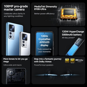 Versión Global <span class=keywords><strong>Xiaomi</strong></span> <span class=keywords><strong>12T</strong></span> <span class=keywords><strong>Smartphone</strong></span> 128GB/256GB MediaTek Dimensity 8100-Ultra Cámara de 108MP Pantalla de 120W 90Hz - Product Image 6