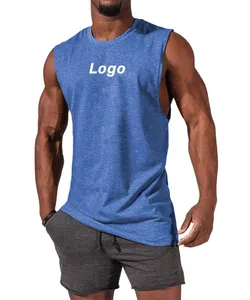 Camiseta masculina de algodão de alta qualidade com logotipo personalizado, regata fitness plus size para homens