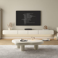 Meuble TV mural flottant moderne style crème minimaliste avec 4 tiroirs pour salon
