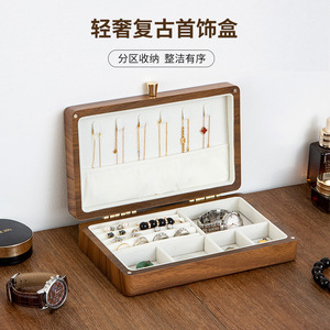 Wood Jewelry <b>Box</b> Rectangle <b>Vintage</b> Style With Lid Large Size For Ring Earring Watch Storage - Product Image 1