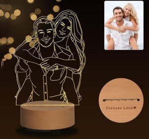 Nueva Lámpara de Noche Acrílica 3D Personalizada de 3 o 1 Colores, Estilo Dibujo Lineal, para Regalo de Boda/San Valentín/Día de la Madre/Navidad/Familiar - Product Image 5