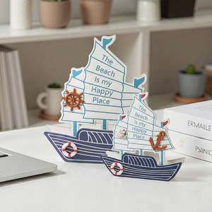 Mediterranean Sailboat Model 2Pcs <b>Desk</b> Decoration Marine Theme Office Decor - Product Image 1