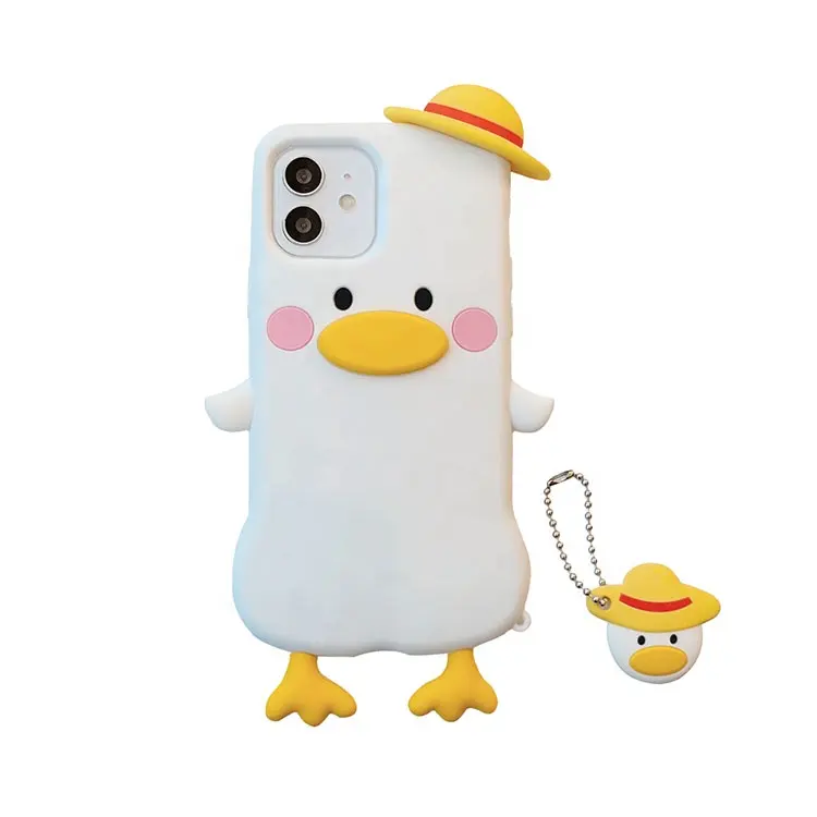 Silicone 3D Duck With Hat Cute Phone Case For Iphone 12 6.1inch