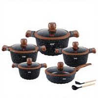 Ensemble de cuisine moderne de haute qualité, 12 pièces, compatible avec les cuisinières à gaz, design granit, 10L+, avec ensemble de casseroles et poêles