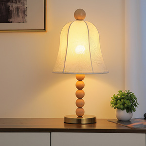Fabric <b>Table</b> <b>Lamp</b> Solid Wood <b>Base</b> E27 LED Bulb Switch Control 220V Bedside Desk Lighting Cozy Bedroom Study Room Decor - Product Image 3