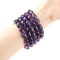 Bracelet extensible de haute qualité en perles de baril d'améthyste naturelle, pierre précieuse de cristal violet ovale, bijoux en gros