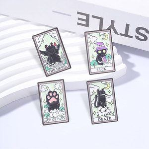 Broche en émail et badge <span class=keywords><strong>de</strong></span> revers pour sac, motif Carte <span class=keywords><strong>de</strong></span> <span class=keywords><strong>tarot</strong></span> Chat Noir, Chat Chauve-souris du Diable, <span class=keywords><strong>As</strong></span> des Pattes, Chat Sorcière, thèmes Mort et Chance, bijoux punk, cadeaux - Product Image 2
