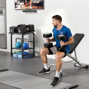 Support de rangement pour haltères en métal noir à 2 niveaux avec porte-gobelets et capacité de charge de 500 lb - Product Image 2