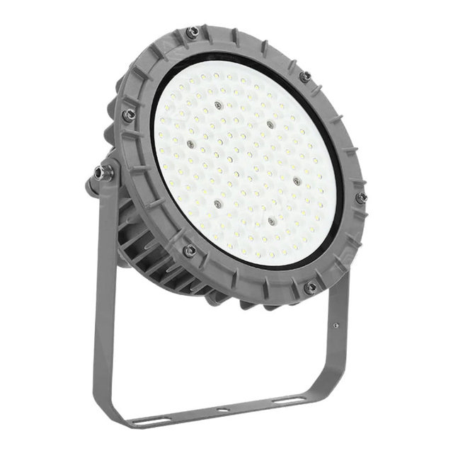 C04Series 30W-400W Round Flood Light Aluminum LED Floodlight with U Bracket Explosion Proof Function ATEX Cert Gray/Yellow OPTs