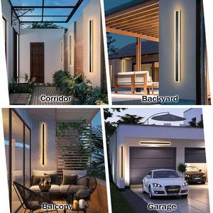 Outdoor Wall <strong>Light</strong> for House Modern Black LED Wall <strong>Sconce</strong> 3000K Warm <strong>Light</strong> Linear Wall Mount Lighting for Doorway Garden Garage - Product Image 6