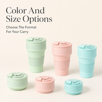 Gobelet de voyage pliable en silicone avec couvercle, options 650 ml, 500 ml et 350 ml, design compact pliable