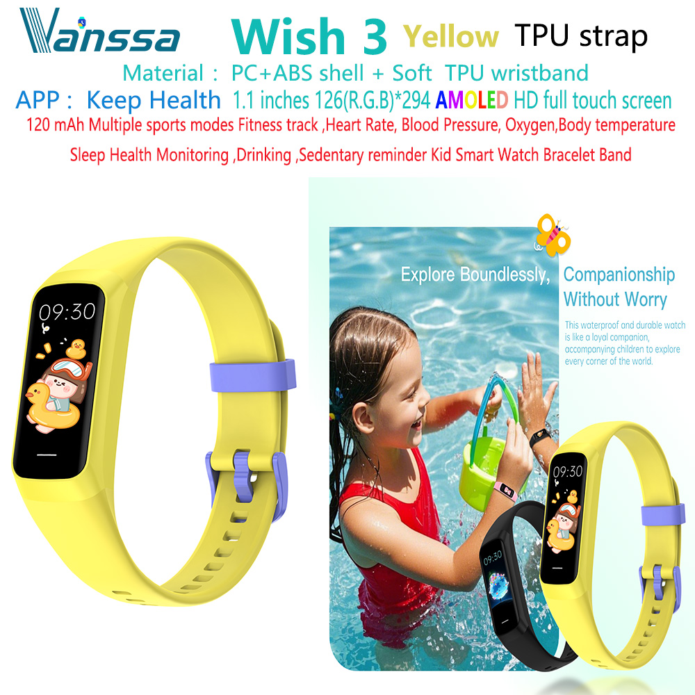 สีเหลือง Wish-3-เด็ก-สุขภาพ-การนอนหลับ-กีฬา-นาฬิกาอัจฉริยะ