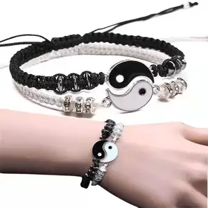 Coppia gioielli fatti a mano in bianco e nero Yin Yang bracciale a catena in corda regolabile braccialetti con ciondoli Best Friend