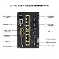 Commutateur Cisco Catalyst IE-3400-8T2S-A, commutateur industriel robuste, 8x 1G RJ45, 2x 1G SFP, couche 3, -40°C à 75°C, licence Network Advantage