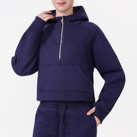 Sweat à capuche en molleton épais pour femme, coupe oversize, avec demi-zip, poignets et ourlet côtelés, coupe-vent, décontracté, logo frontal, automne hiver