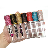Tubes à gloss à lèvres ronds transparents vides de 5 ml, avec bouchon brillant en strass rose doré et applicateur